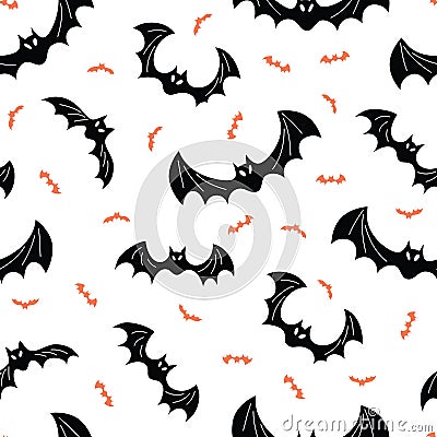 Spooky Halloween Flying Black and Orange Bats Vector Seamless Pattern Vector Illustration