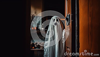 Spooky Halloween night, dark mystery indoors, fear of evil ghost generated by AI Stock Photo
