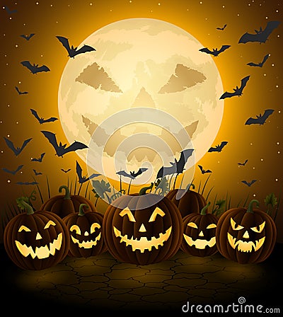 Spooky halloween night, jack o lanterns Vector Illustration