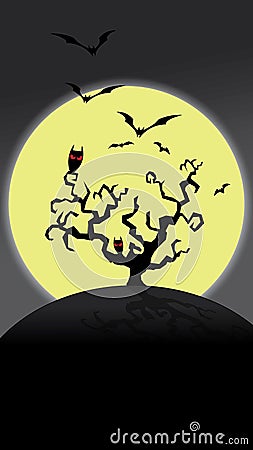 Night halloween background with full moon and bats Vector Illustration