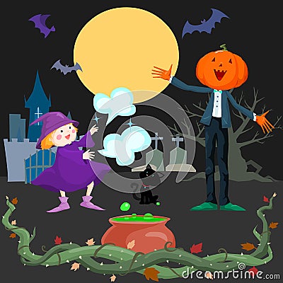 Spooky Halloween scene Vector Illustration