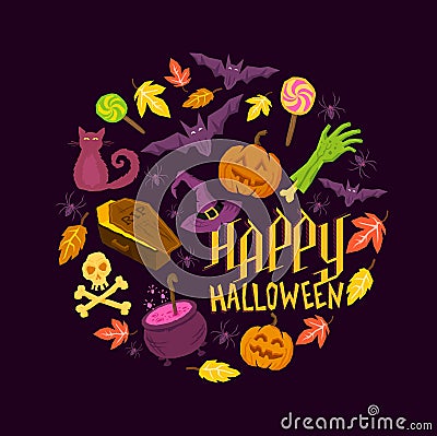 Spooky Halloween Symbols Vector Illustration