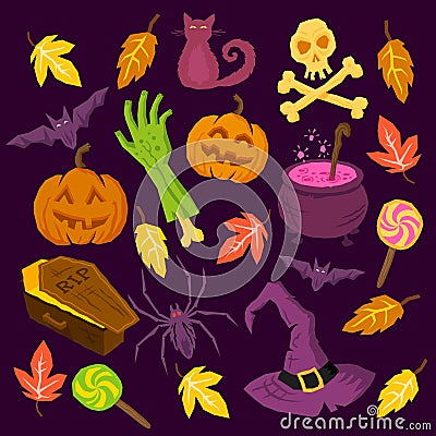 Spooky Halloween Symbols Vector Illustration