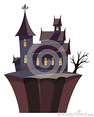 Spooky house. Dark scary house in night. Horror nightmare illustration. Creepy building isolated on white background Vector Illustration