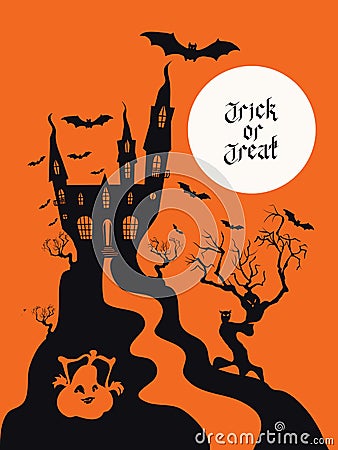 Spooky House Trick Or Treat card design Vector Illustration