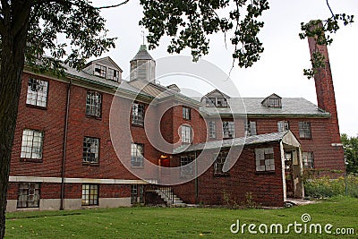 Exterior architecture of historic and haunted Rolling Hills Asylum, East Bethany, New York, 2018, Editorial Stock Photo