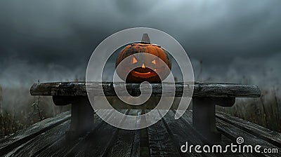 A single spooky Jack O Lantern pumpkin, evoking Halloween chills, Ai Generated Stock Photo