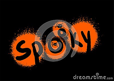 Spooky lettering with spiders for flyers, and postcards. Doodle and street graffiti style. Happy Halloween card. Cartoon Illustration