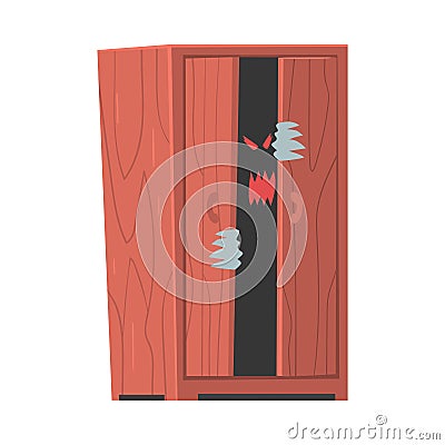 Spooky Monster or Ghost as Grotesque Creature with Terrifying Appearance Sitting in Wardrobe Vector Illustration Vector Illustration