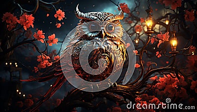 Spooky night, evil bird, vibrant colors, autumn celebration generated by AI Stock Photo