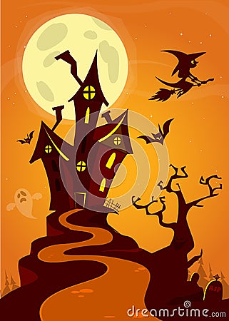 Spooky old ghost house. Halloween cardposter. Vector illustration Vector Illustration