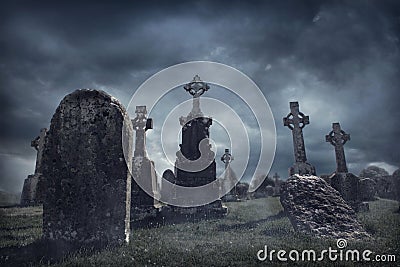 Spooky old graveyard Stock Photo