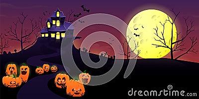 Spooky place and haunted house at night Cartoon Illustration