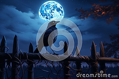 Spooky Raven Perched on Fence A spooky raven Stock Photo