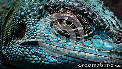 Spooky reptile portrait a close up of a green iguana eye generated by AI Stock Photo