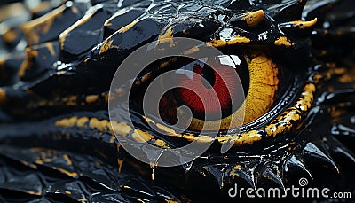 Spooky reptile portrait dragon eye reflects elegance and danger generated by AI Stock Photo