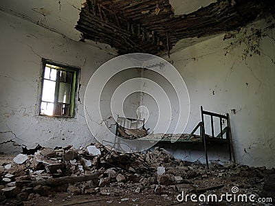 Spooky rundown room in country house Stock Photo