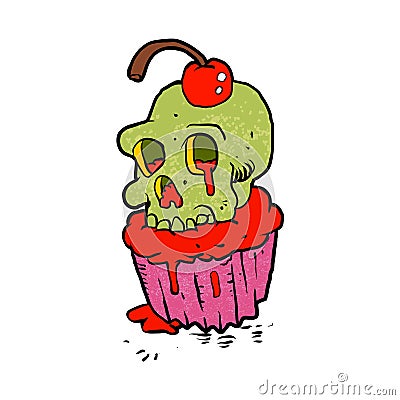 Spooky skull cupcake cartoon Vector Illustration