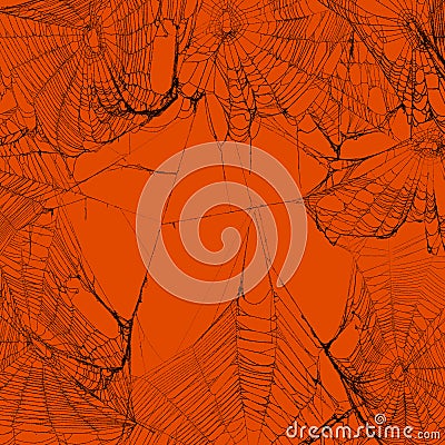 Spooky spider webs hanging together to make a frame. Halloween background Stock Photo