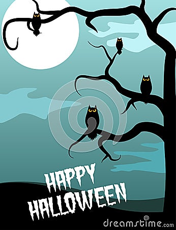 Spooky tree and owls Vector Illustration