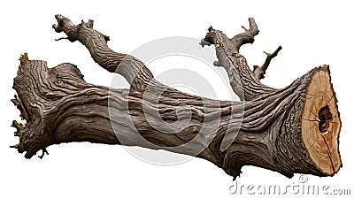 Spooky twisted rough dry hollow deciduous tree log with branches isolated on transparent background generative ai Stock Photo