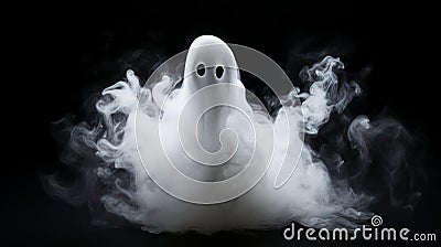 A spooky white ghost floating in a misty black background. Generative ai Stock Photo