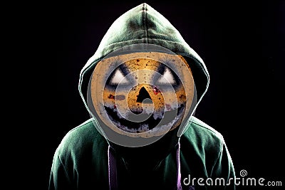 Zombie Halloween Pumpkin in Hoodie Stock Photo