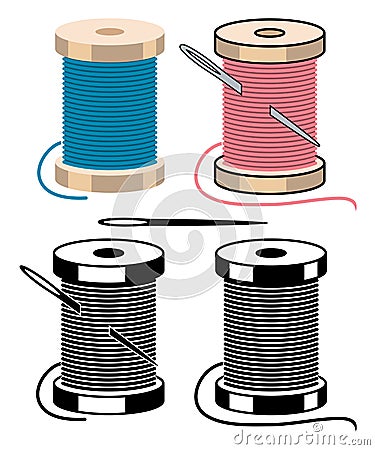 Spool icons with sewing needle and thread. vector Vector Illustration