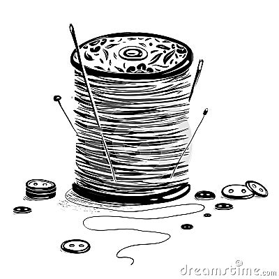 Spool Of Thread With Needles And Buttons Royalty Free ...