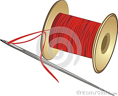 Spool with threads and needle Vector Illustration