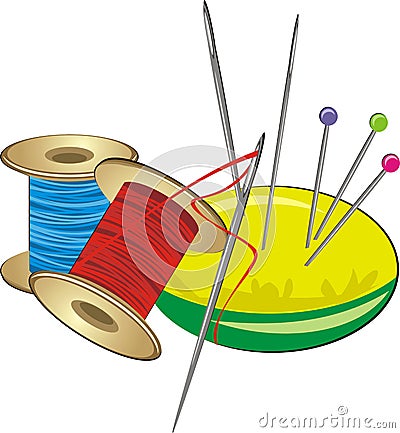 Spools With Threads, Needles And Pillow With Pins Royalty Free Stock ...