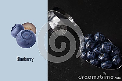 Spoon with blueberries layout Stock Photo