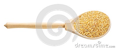 Spoon with crushed polished wheat grains isolated Stock Photo