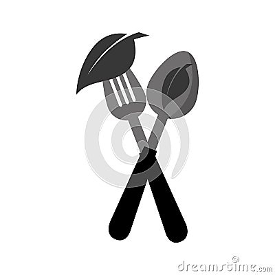 spoon cutlery with leafs isolated icon Cartoon Illustration