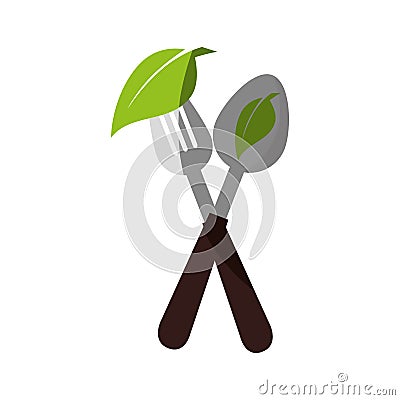 spoon cutlery with leafs isolated icon Cartoon Illustration