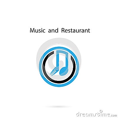 Spoon and fork icon with Musical note vector logo design template.Music and Restaurant Template Design.Design for greeting Vector Illustration