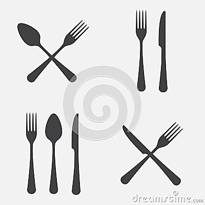Spoon, fork and knife icon set. Vector illustration in flat style. Vector Illustration