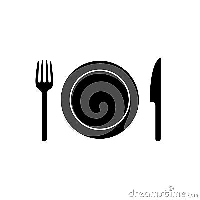 Spoon fork plate icon logo. Vector meal dish knife dinner food illustration icon Vector Illustration