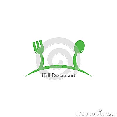 Spoon fork restaurant green hill design logo vector Vector Illustration