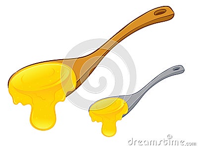 Spoon Full of Dripping Sweet Golden Honey Vector Illustration