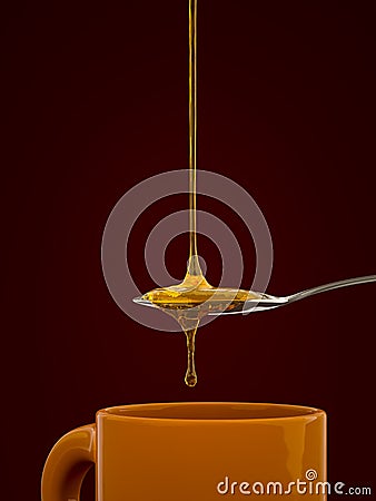 a spoon full of golden honey over a tea mug Cartoon Illustration