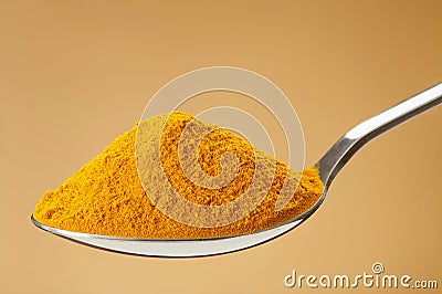 Spoon of ground, powder turmeric Stock Photo