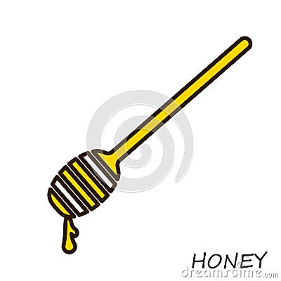 Spoon with honey. Flat line Icon single. Stock Photo