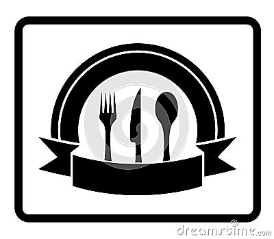 Spoon, knife, fork on black icon Stock Photo