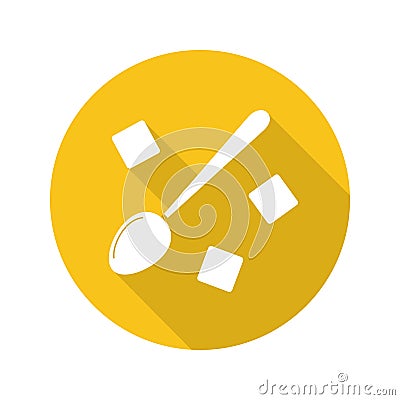 Spoon with refined sugar cubes. Flat design long shadow icon Vector Illustration