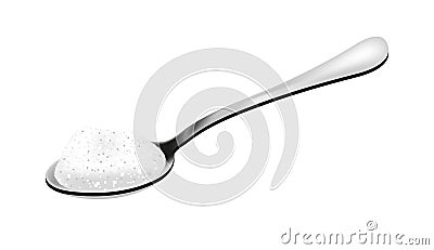 Spoon of salt, realistic 3D style. Teaspoon, tablespoon. Isolated on white background. Vector illustration. Vector Illustration