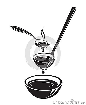Spoon, soup ladle and dish Vector Illustration