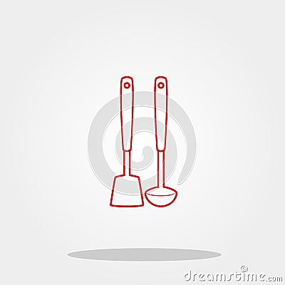 Spoon and spatula cute icon in trendy flat style isolated on color background. Kitchenware symbol for your design, logo, UI. Vecto Vector Illustration