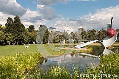 Spoonbridge and Cherry Fountain, Sculpture Garden, Minneapolis, Editorial Stock Photo