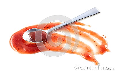 Spoonful of piquant jam based sauce on white Stock Photo